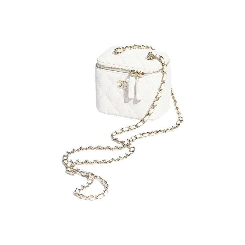 CHANEL Bright Calfskin One Shoulder Crossbody Bag Small Size Women's Blanc White-0