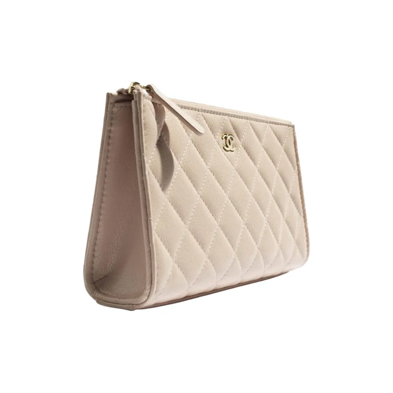 CHANEL Grained Calfskin Clutch Small Size Women's Beige-2