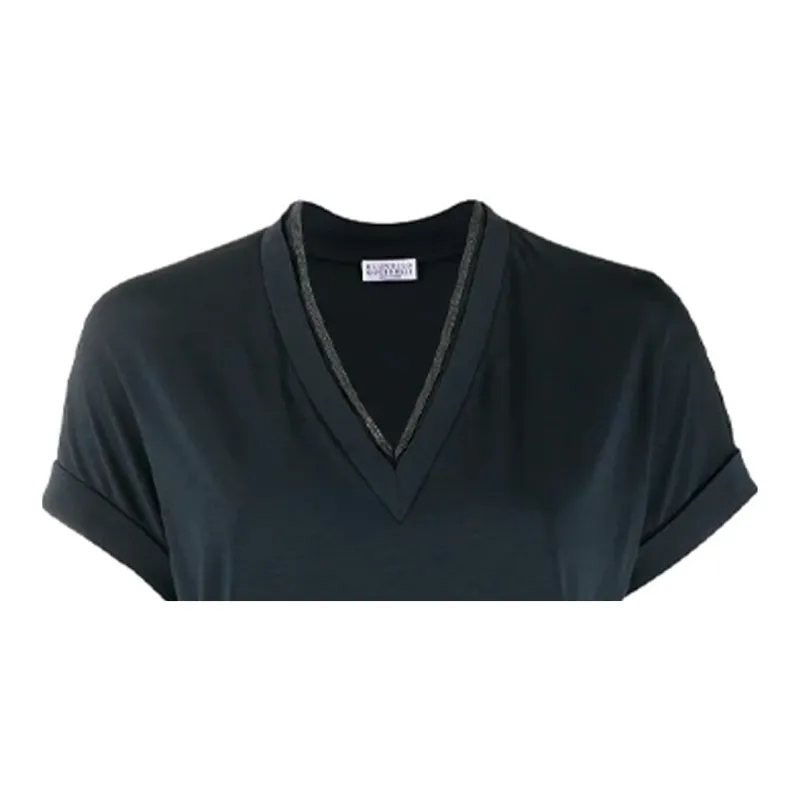 Brunello Cucinelli Embellished V Neck T Shirt-4