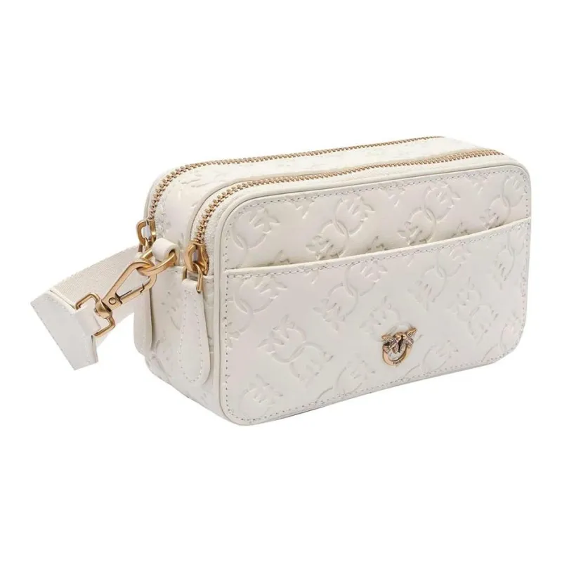 PINKO Cow Leather Camera Bag, Shoulder Bag Mini Women's White-1