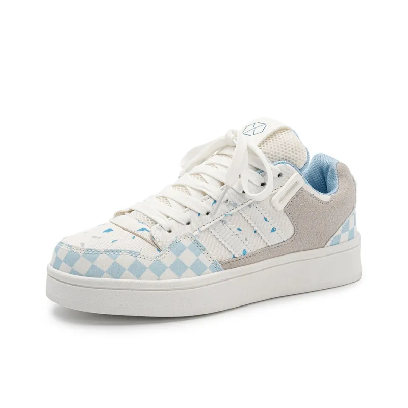BEIER Niche Fashion Trend Lightweight And Breathable Low Top Skateboard Shoes Unisex Blue Plaid-2
