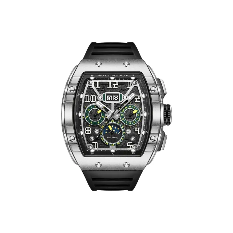 GEYA Automatic Mechanical Movement Silicone Strap Watch Men's Watches Black Dial-0