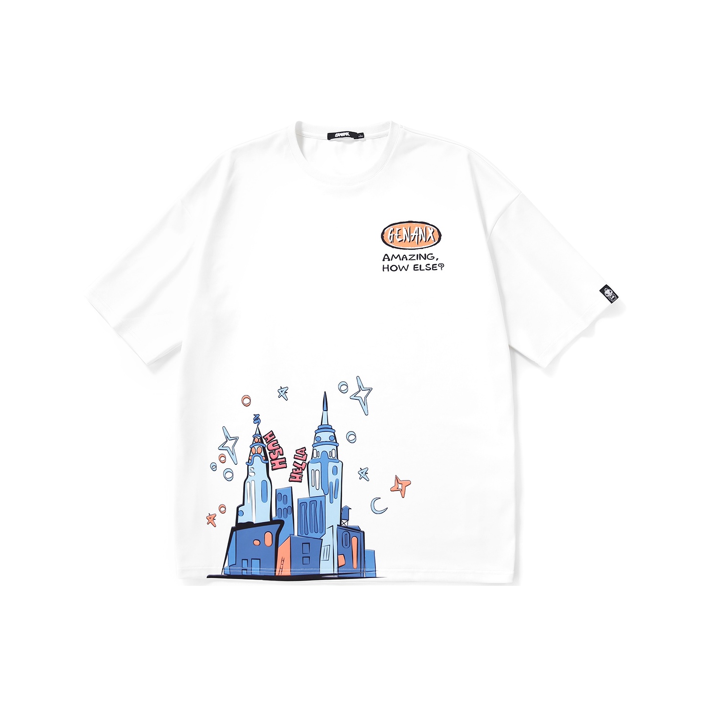 GENANX 柄プリントTシャツ ペイント unisex Genanx Unisex Oversized Graphic Tee Letter Print T-Shirt