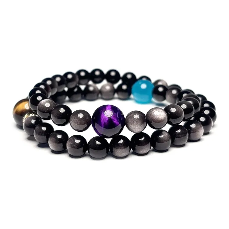 MOUNTAINS AND MANS Obsidian New Chinese Style Luxury Layering Good Luck Beaded Bracelet Men's-4