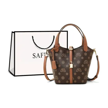 Safiya Synthetic Leather Bucket Bag Handbag Medium Size Women's Coffee