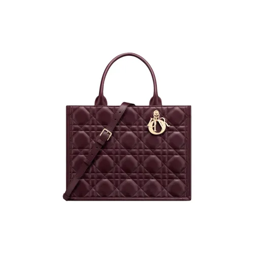 DIOR BookTote Calfskin Tote Bag Shopping Bag Shoulder Bag Handbag Medium Size Women's Burgundy