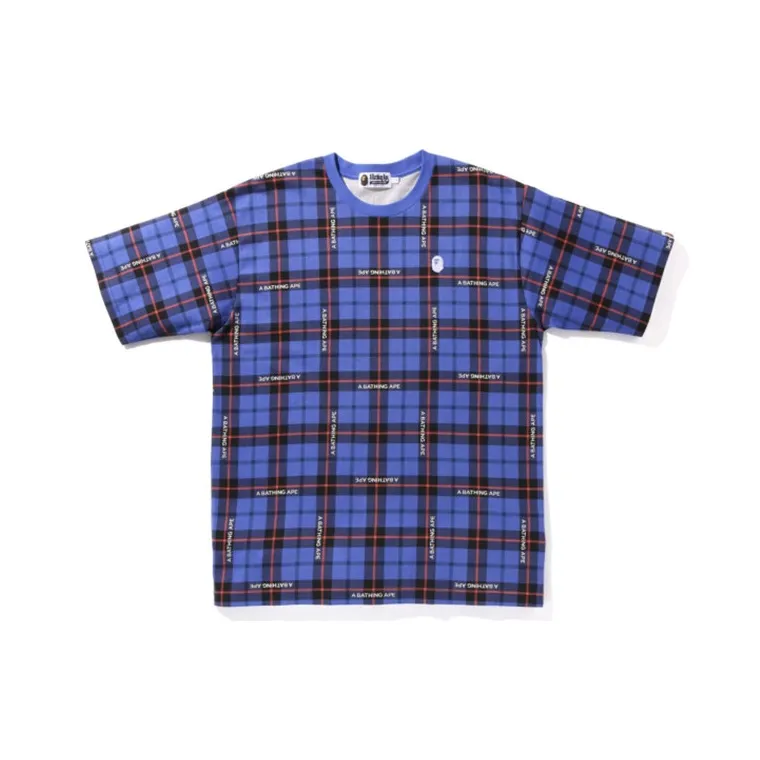 A BATHING APE Logo Check Relaxed Fit One Point Tee-2