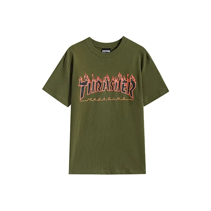 Thrasher Straight T-Shirt Japan Version Unisex Army Green-0