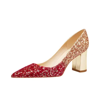 WEISHIBANGWEI Chunky Heel High Heels Women's Red
