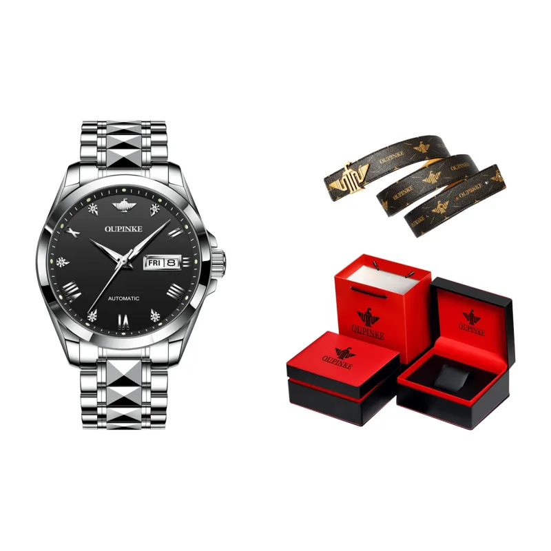 Oupinke Gaias Collection Mechanical Movement Stainless Steel Watchband Watch Men's Watches White Dial-5