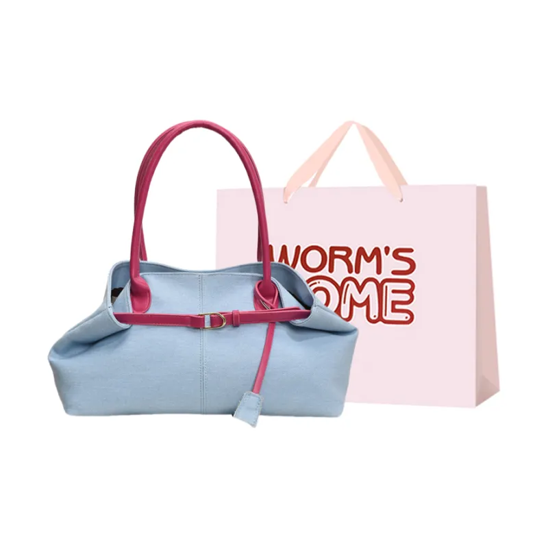 Worm's Home PU Shoulder Bag Regular Women's Black/Dark Blue/Light Blue & White/Light Blue &-12