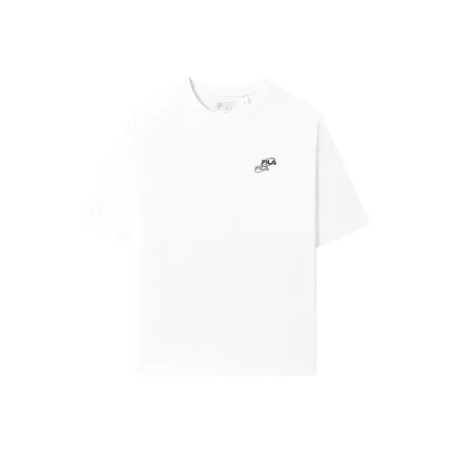 FILA Drop Shoulder Sleeve T-Shirt Unisex Standard White
