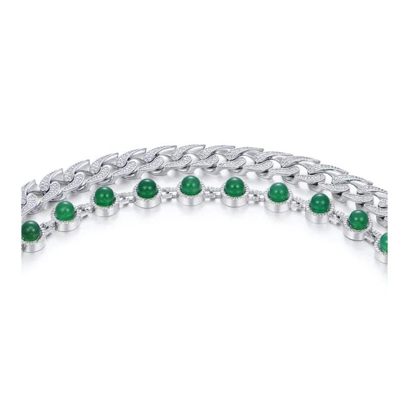 APORRO Dragon 2 Series Chalcedony Cuban Necklace Pants Chains Unisex 18K White Gold Plated-1