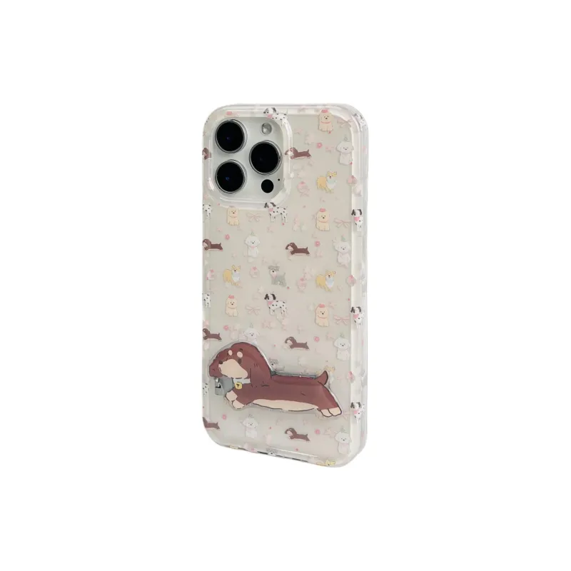 Wei Xin Acrylic Material Pink Bowknot Stars Puppy Phone Cases Compatible With IPhone 16/15 Pro Max/Apple 13/14 Pro/Max-2