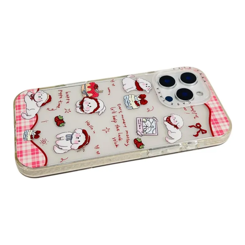 Sopi Acrylic Material Strawberry Cake Puppy Phone Cases Compatible With IPhone 16/15 Pro Max/Apple 13/14 Pro/Max-3