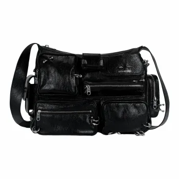 Balenciaga Superbusy Lambskin Messenger Bag With Piercings Shoulder Bag Men Black