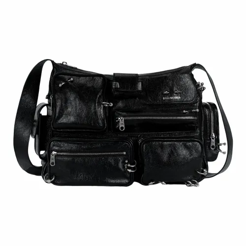 Balenciaga Superbusy Lambskin Messenger Bag With Piercings Shoulder Bag Men Black