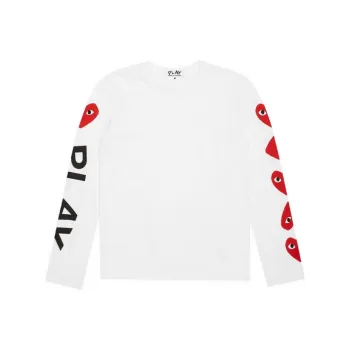 CDG Play Red Multi Heart L/S T shirt White