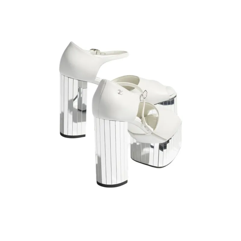 CHANEL 25S Strap Sandals 12cm Women's White-4