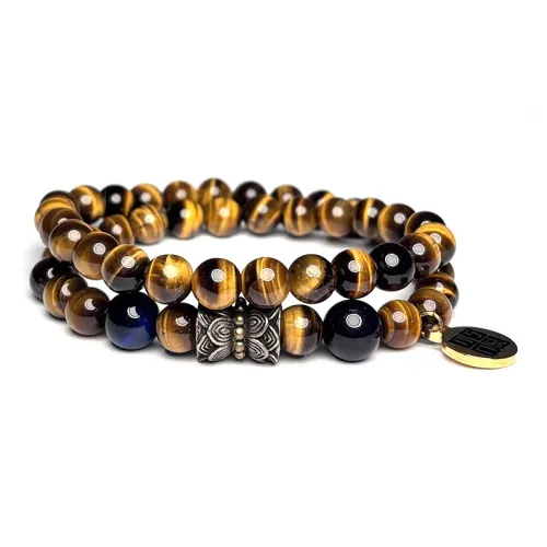 MOUNTAINS AND MANS Tiger's Eye Stone New Chinese Style Multi Wrap Good Luck Beaded Bracelet Men's