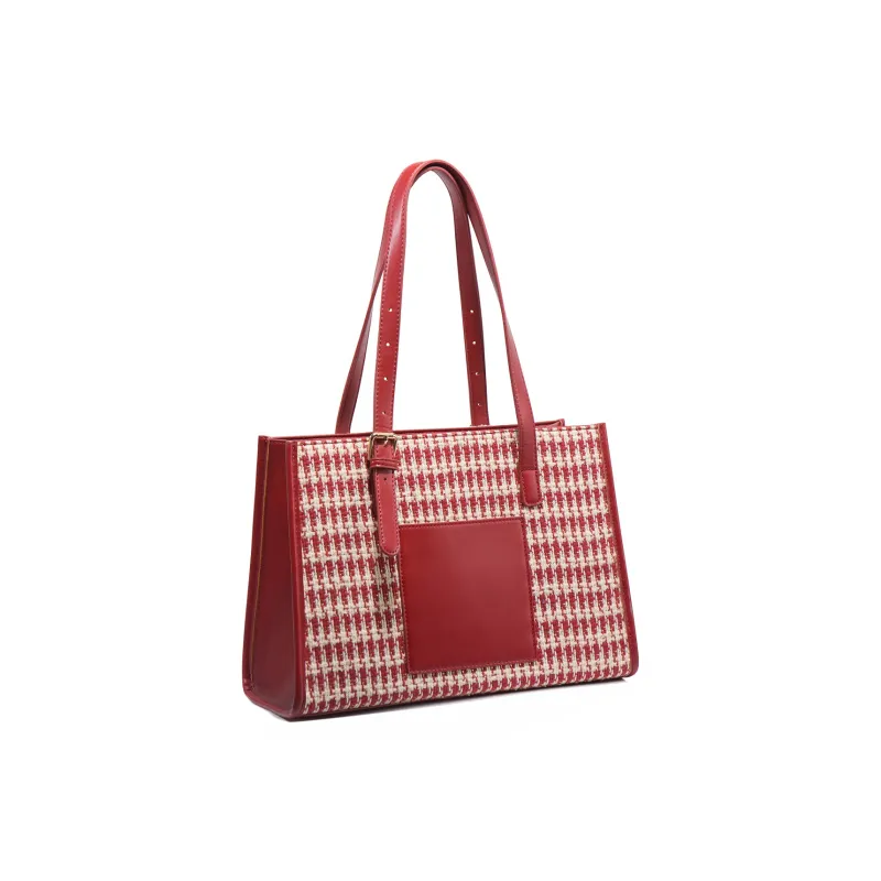 HACIN PU Tote Bag Shopping Bag Crossbody One Shoulder Handbags Women's Red-2