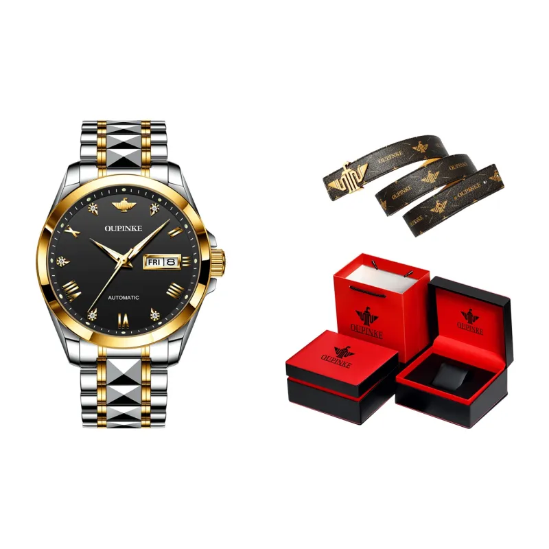Oupinke Gaias Collection Mechanical Movement Stainless Steel Watchband Watch Men's Watches White Dial-16