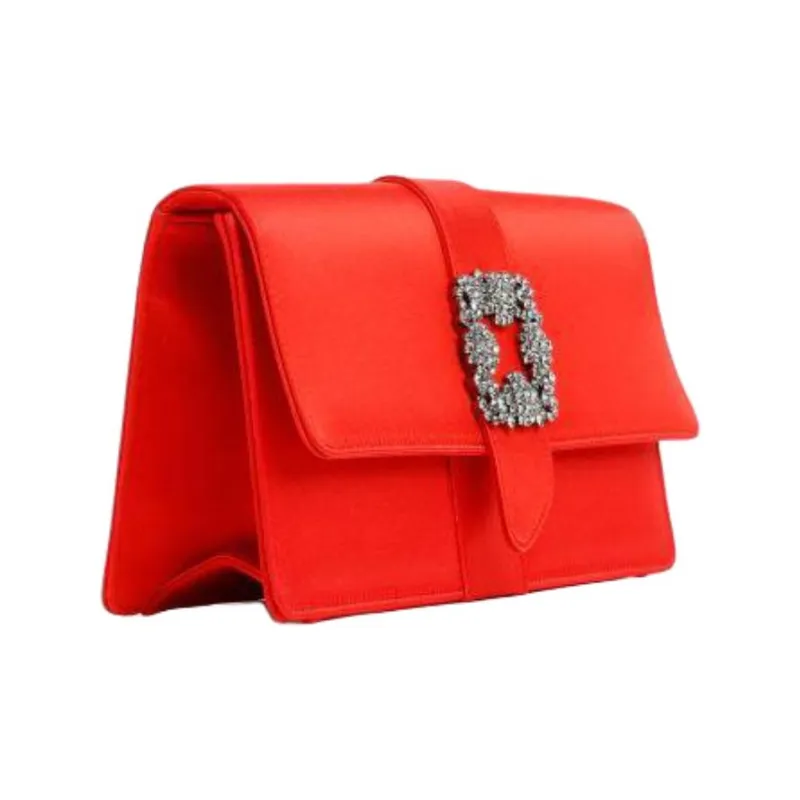 MANOLO BLAHNIK Silk One Shoulder Handbag Clutch Women's Red-1