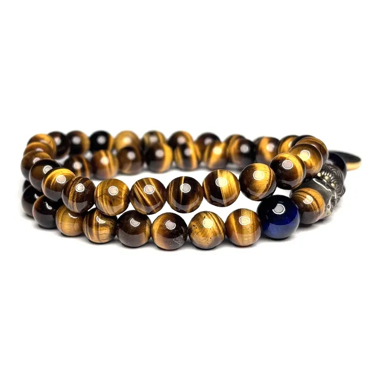 MOUNTAINS AND MANS Tiger's Eye Stone New Chinese Style Multi Wrap Good Luck Beaded Bracelet Men's-2