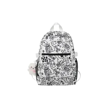 Travel Nylon Backpack Unisex Black White/Multicolor