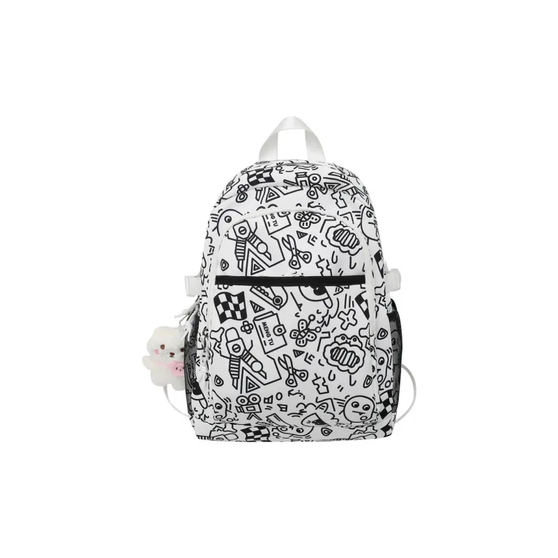 Travel Nylon Backpack Unisex Black White/Multicolor-0