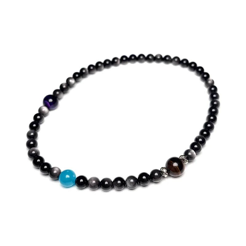 MOUNTAINS AND MANS Obsidian New Chinese Style Luxury Layering Good Luck Beaded Bracelet Men's-2