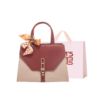 Worm's Home PU Shoulder Bags Handbags Women's Crocodile Pattern Brown & Apricot