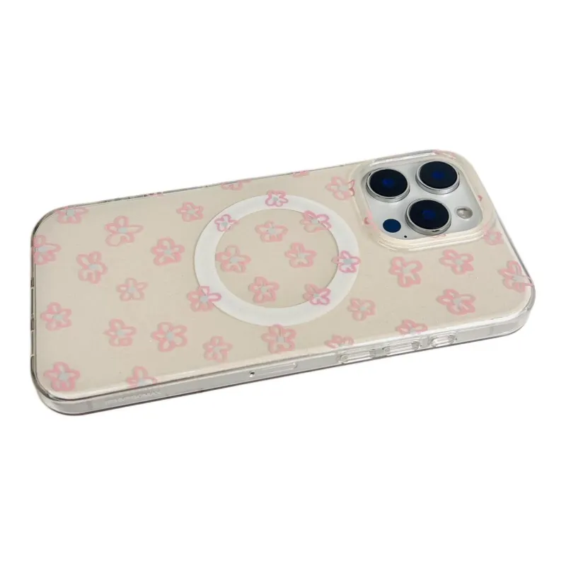 Sopi Acrylic Material Full Screen Pink Line Floral Phone Cases Compatible With IPhone 16/15 Pro Max/Apple 13/14 Pro/Max-7