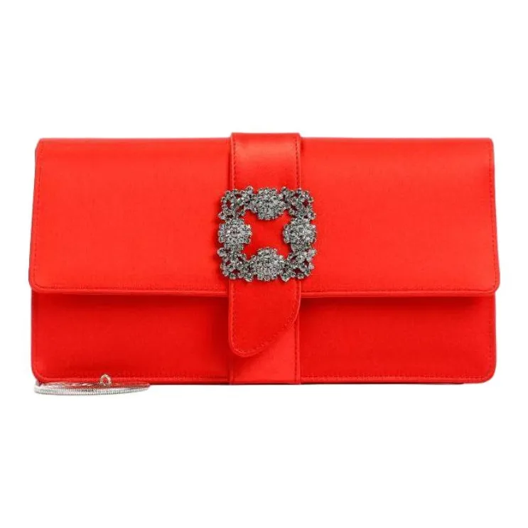 MANOLO BLAHNIK Silk One Shoulder Handbag Clutch Women's Red-0