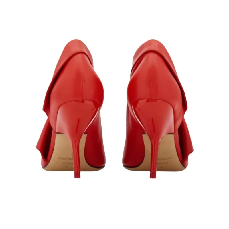 FERRAGAMO Eva Irregular Heel High Heels 8.5cm Women's Red-4