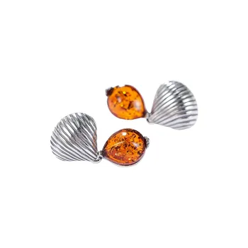 S&A S925 Silver With Amber Hoop Earrings Drop Earrings Women's