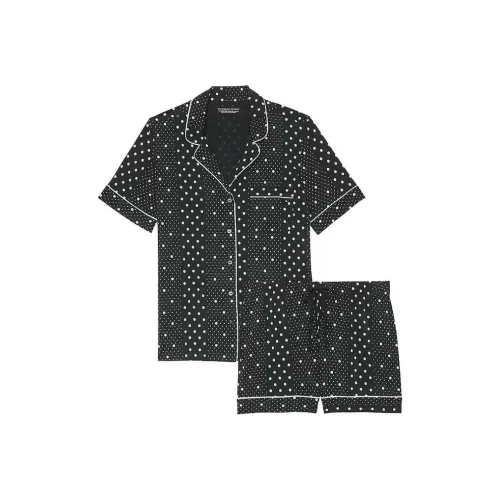 Victoria's Secret Pajama Set Women's Black With White Polka Dot