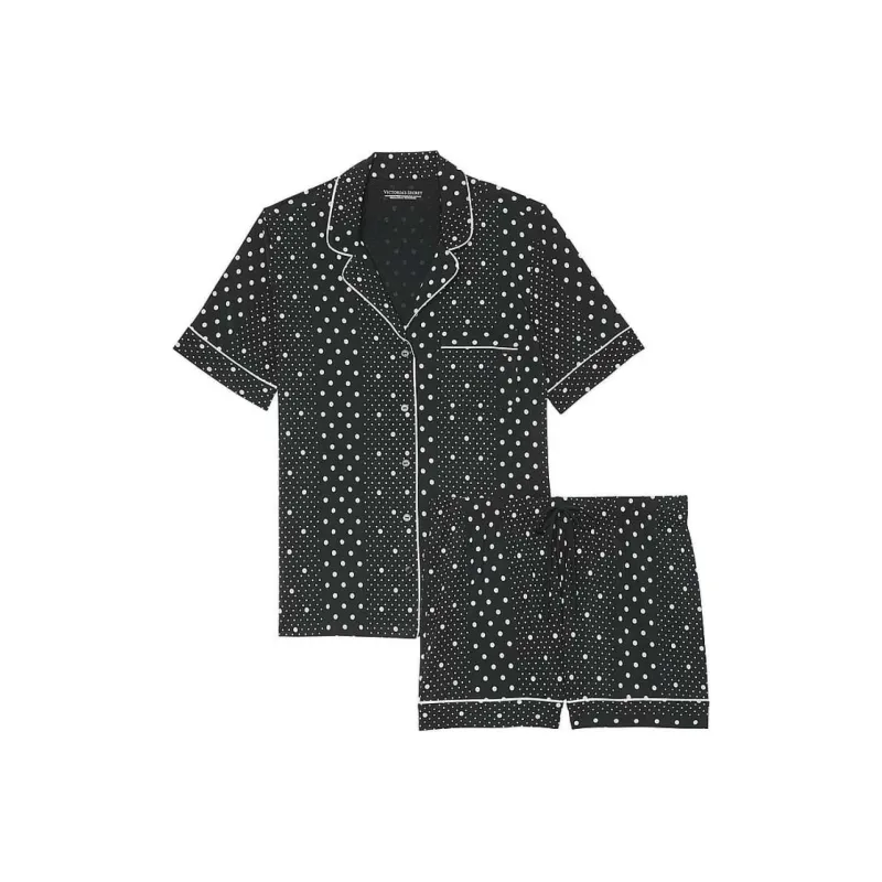 Victoria's Secret Pajama Set Women's Black With White Polka Dot-0
