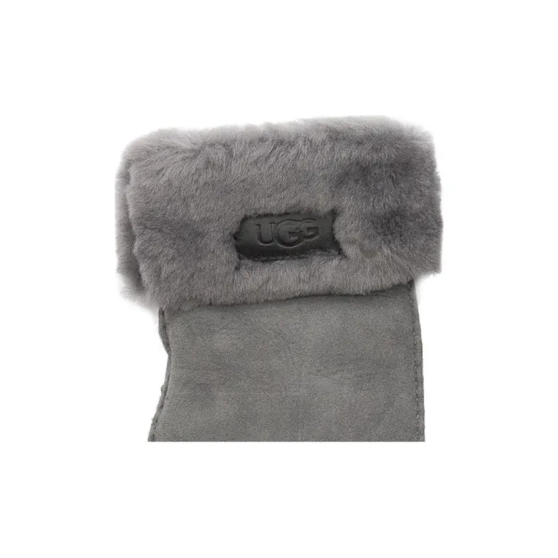 UGG Genuine Leather Knit Gloves Women's Gray-4