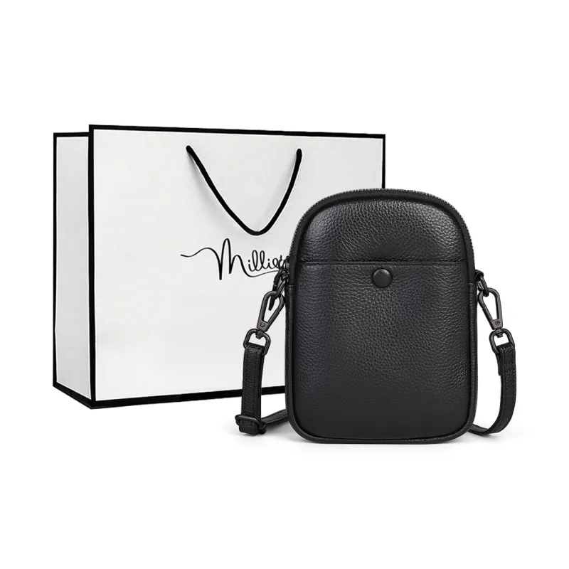 MILLIE'S Cow Leather Shoulder Bag, Crossbody Bag Trumpets Women's Black-0