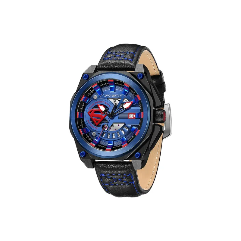 Zgo Warner DC Collaboration Automatic Mechanical Movement Leather Strap Watch Men's Watches Blue Dial-2