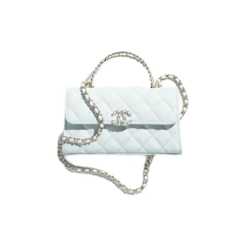 CHANEL Cow Leather Shoulder Bag Women's Light Blue