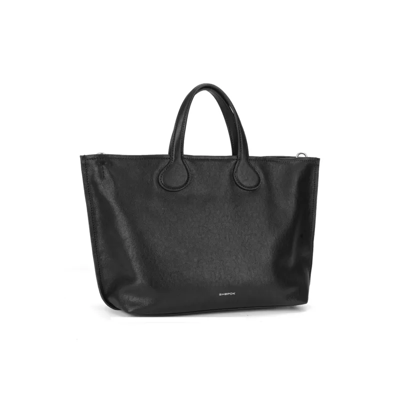 SHEPOK Cow Split Leather Shoulder Bag Crossbody Bag Handbag Women's Black/White-2