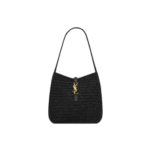 SAINT LAURENT Raffia Shoulder Bag Trumpets Women's Black