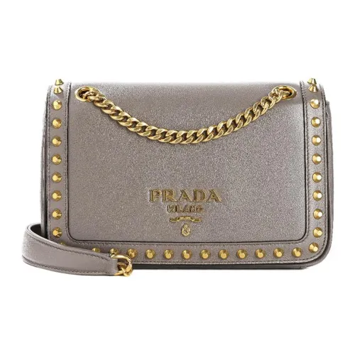 PRADA Calfskin Crossbody Bag Shoulder Bag Women's Gray