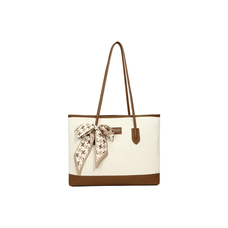 HCXK PU Color Block Shoulder Bag Schooling Tote Handbag Regular Women's Ecru/Black/Apricot/Pink/Brown-4