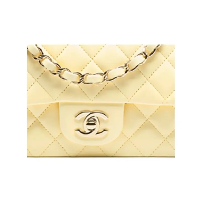 CHANEL Sheepskin Shoulder Bag Mini Women's Light Yellow-4