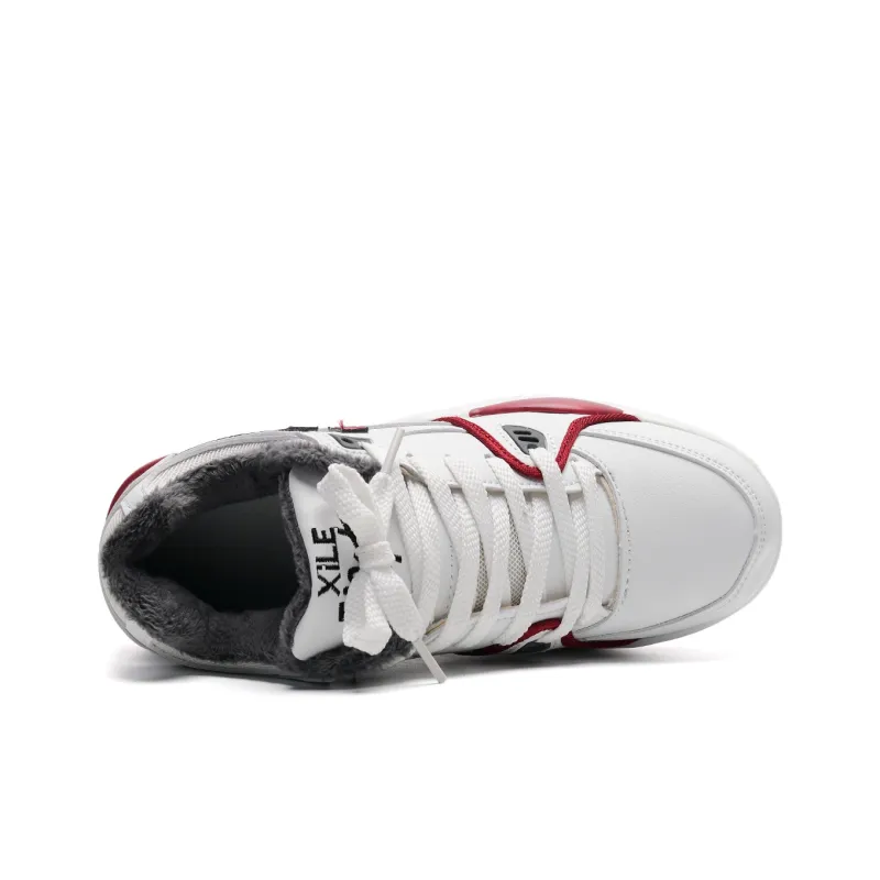 Circle Small Height Increasing Wear Resistant Breathable Slip Resistant Low Top Skateboard Shoes Unisex White-28