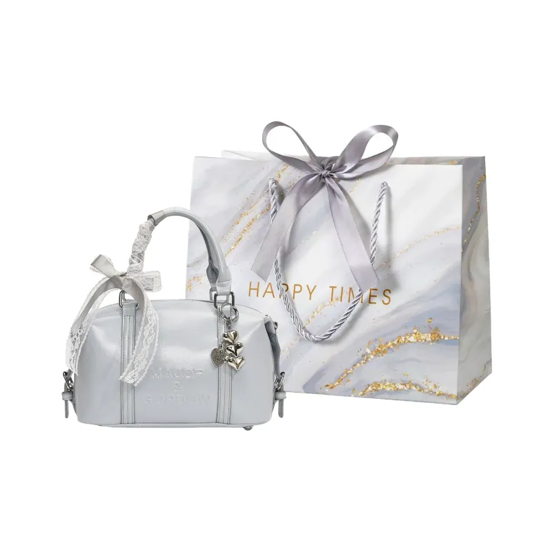 Miss Angel PU Boston Bag Handbag Women's White/Black/Silver-20