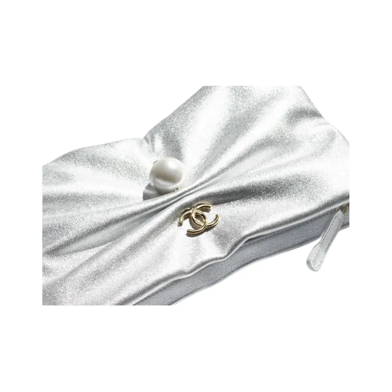CHANEL Lambskin Clutches Shoulder Bags Women's Silver-3